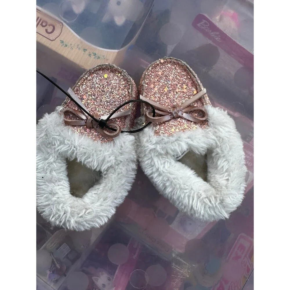 Pink Glitter Faux Fur Toddler Loafers Sz 5